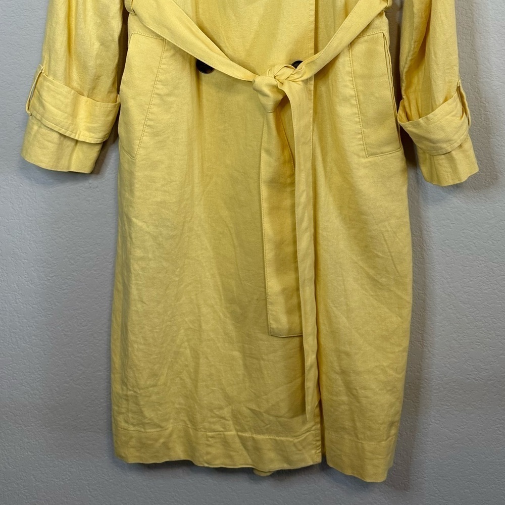 New Day Women's Yellow Linen Blend Double Breasted Belted Trench Coat Size Small - Picture 4 of 11